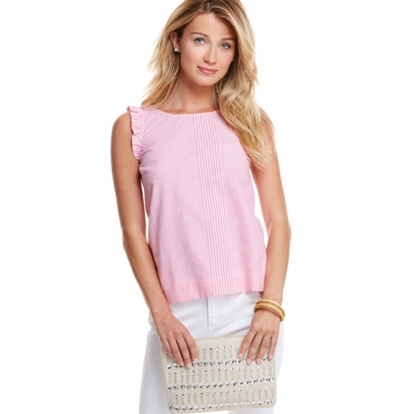 Vineyard Vines Tops - NWT Vineyard Vines Pink Seersucker Ruffle Top  10